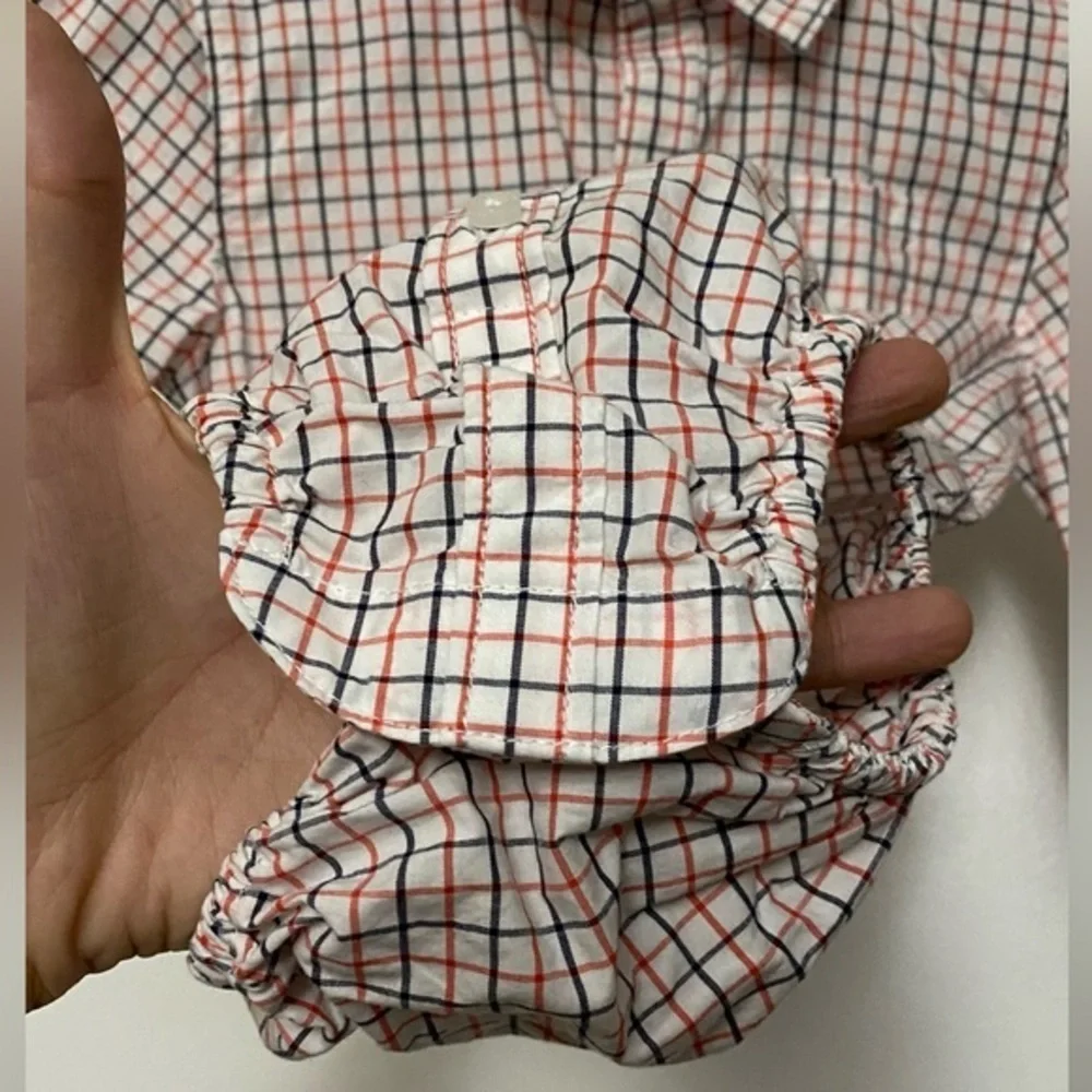 Janie and Jack Plaid Poplin Collared Button Down Long Sleeve Bodysuit Size 6-12M